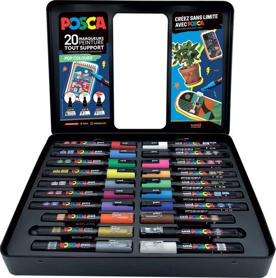 Mallette de 30 marqueurs POSCA couleurs et pointes assorties