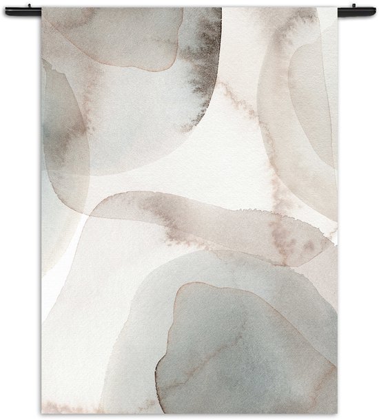 Mezo Wandkleed Abstract Rustige Tinten met Accent 03 Rechthoek Verticaal XL (210 X 150 CM) - Wandkleden - Met roedes