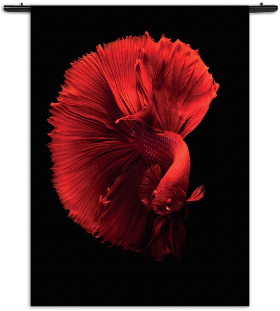 Velours Wandkleed Red Dragon Siamese Fighting Fish Rechthoek Verticaal XXXL (260 X 210 CM) - Wandkleden - Met roedes