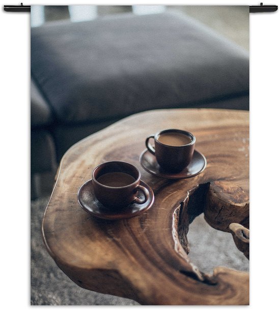 Mezo Wandkleed Kopjes Koffie op Tafel Rechthoek Verticaal S (85 X 60 CM) - Wandkleden - Met roedes