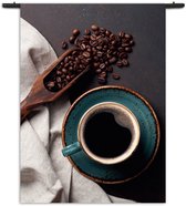 Mezo Wandkleed Koffiebonen met Kop koffie Rechthoek Verticaal M (125 X 90 CM) - Wandkleden - Met roedes