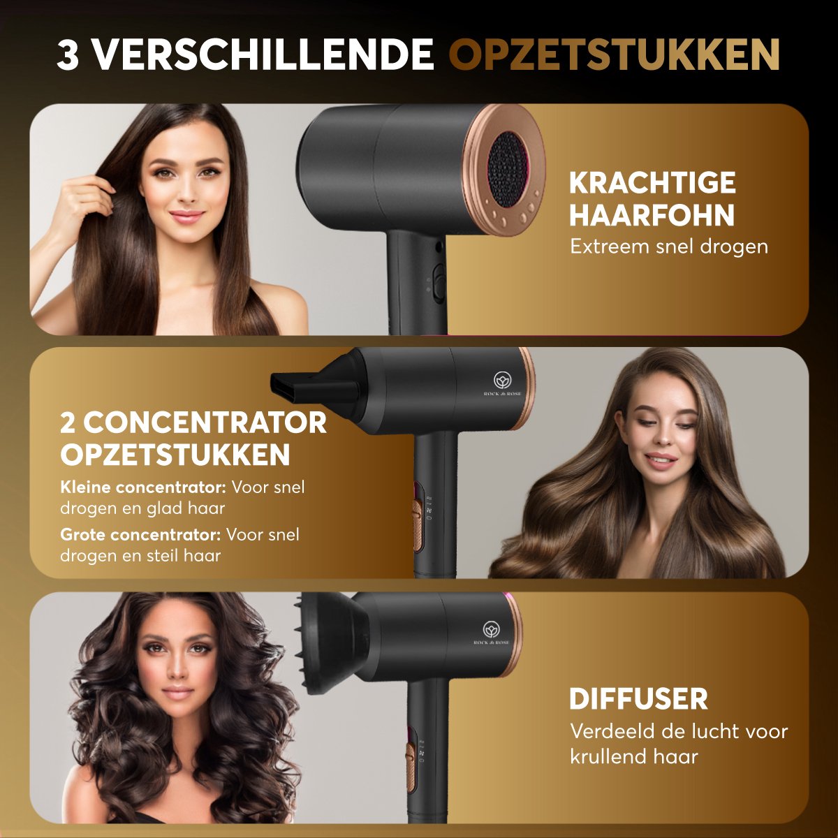 Rock&Rose Fohn met diffuser - 3 Standen - afbeelding 3