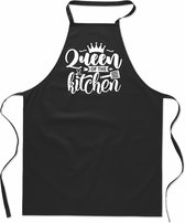 Tekstschort - Keukenschort - kookschort - Queen of the Kitchen - 100% katoen - verjaardag en feest - cadeau - kado - unisex - zwart