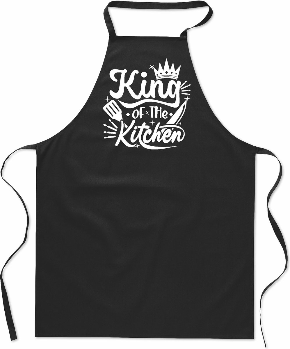 Tekstschort - Keukenschort - kookschort - King of the Kitchen - 100% katoen - verjaardag en feest - cadeau - kado - unisex - zwart