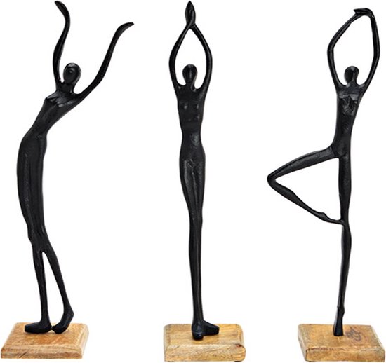 G.Wurm - Set/3 - Beelden - Sculpturen - Beweging - Hout en Metaal - 10x10x50cm