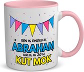 Akyol - eindelijk abraham koffiemok - theemok - roze - Hoera 50 jaar - 50 geworden - kut mok - verjaardagscadeau - kado - 350 ML inhoud