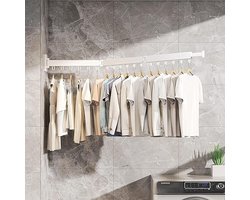 droogrek voor kleding aan de muur, droogrek voor wasgoed, ruimtebesparend intrekbaar klerenhangerrek, opvouwbaar kledingrek voor balkon, wasserij, badkamer, patio (wit)