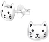 Joy|S - Zilveren kat poes oorbellen - zilver - 7 x 7 mm