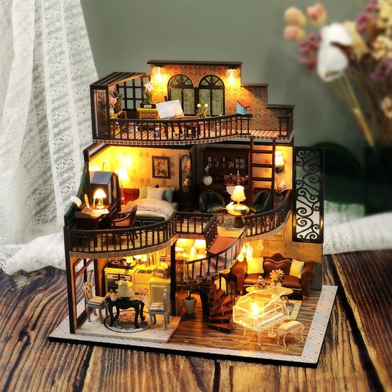 Miniatuur bouwpakket met meubels, doe-het-zelf miniatuurbouwset om zelf te bouwen, modelhuizen om te bouwen, voor volwassenen of kinderen ouder dan 14 (Magic City