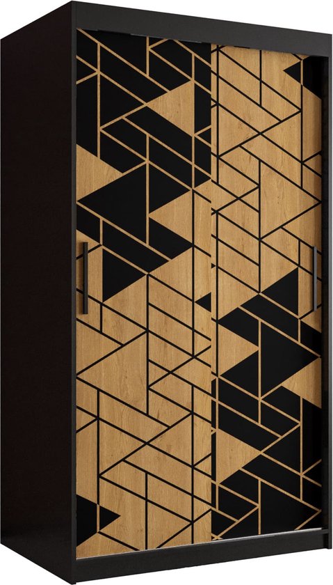 Zweefdeurkast Kledingkast met 2 schuifdeuren Garderobekast slaapkamerkast Kledingstang met planken (LxHxP): 100x200x60 cm - Salamon I (Zwart, 100) met lades