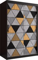 Zweefdeurkast Kledingkast met 2 schuifdeuren Garderobekast slaapkamerkast Kledingstang met planken (LxHxP): 150x200x60 cm - Gara I (Zwart, 150) met lades