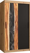Zweefdeurkast Kledingkast met 2 schuifdeuren Garderobekast slaapkamerkast Kledingstang met planken (LxHxP): 100x200x60 cm - Natural (Artisan, 100)