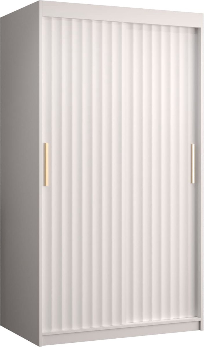 Zweefdeurkast Kledingkast met 2 schuifdeuren Garderobekast slaapkamerkast Kledingstang met planken (LxHxP): 100x200x62 cm - Rikid W1 (Wit, 100)