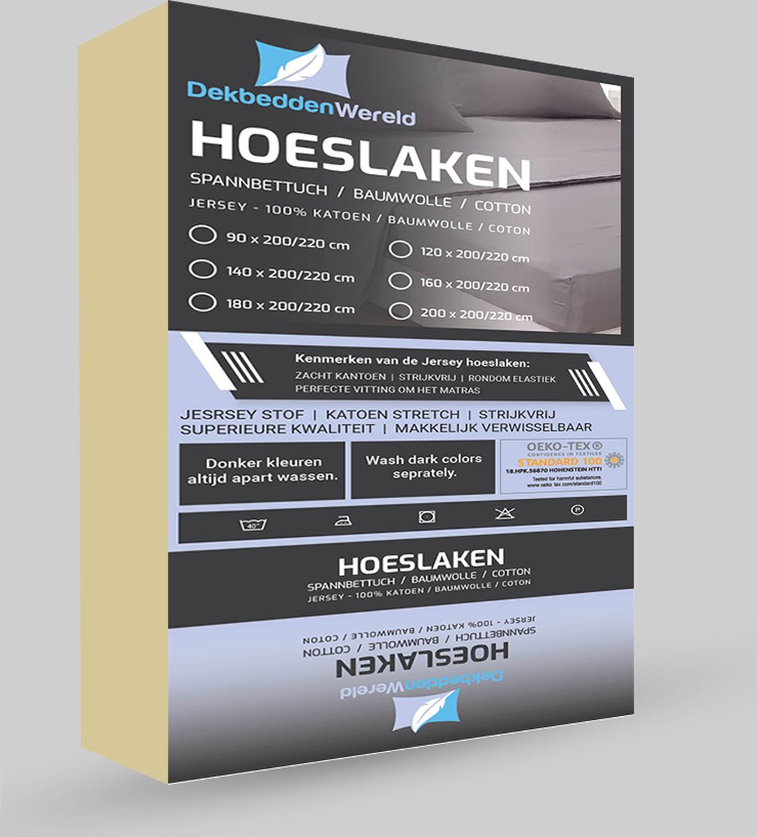 Dekbeddenwereld- hoeslaken- jersey- stretch- eenpersoons-90x200+30cm -geschikt voor boxspring- cream