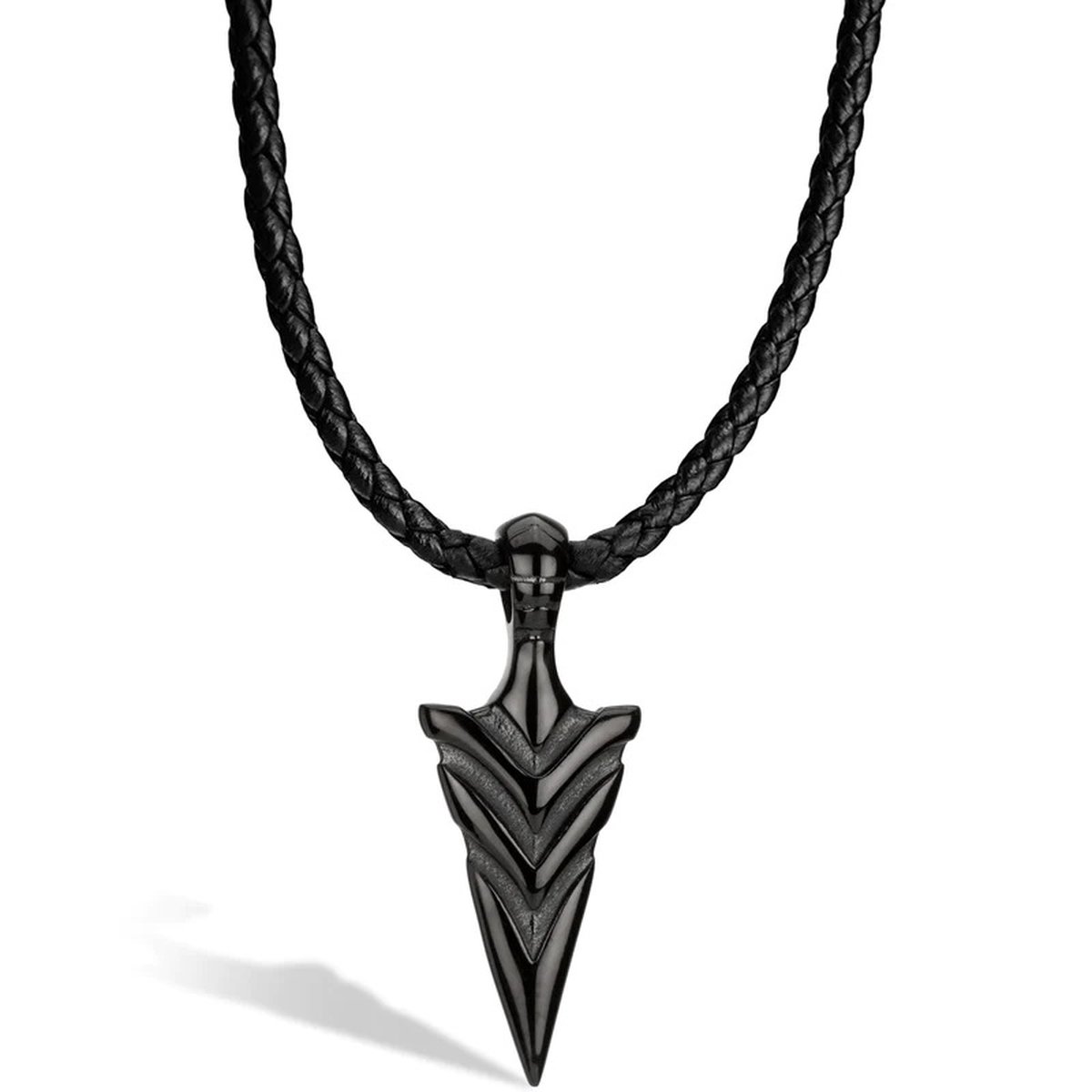 SERASAR Leren Herenketting [Arrow], Zwart 50cm, Gevlochten Halsband