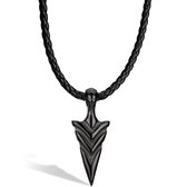 SERASAR Leren Herenketting [Arrow] - Zwart 50cm - Gevlochten Halsband