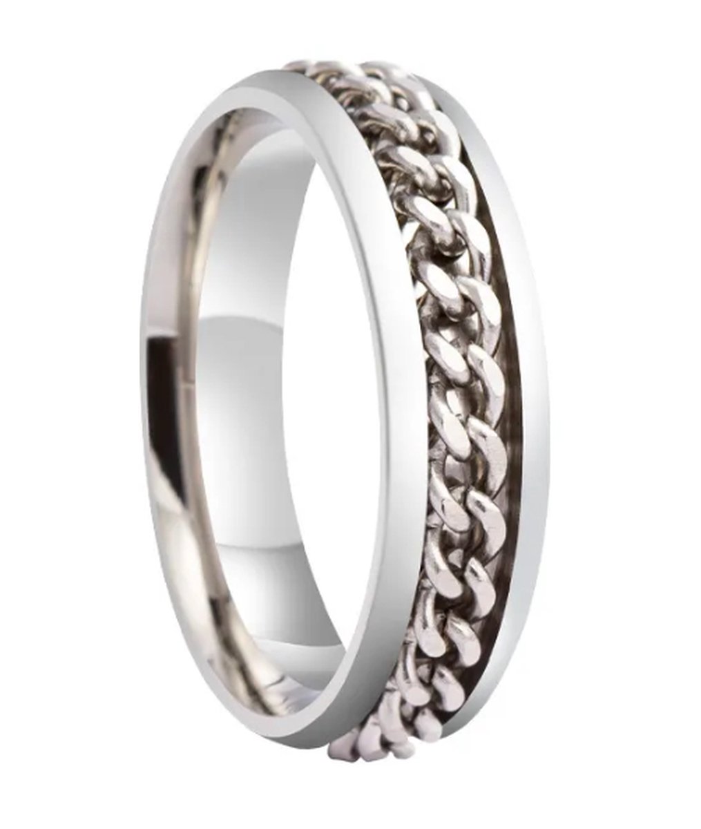 Plux Fashion Ketting Ring - Zilver - maat 60 - 1,9cm - Stainless Steel - Dames - Heren - Sieraden - Zilveren Ringen – Chain Ring - Sieraden Cadeau - Luxe Style - Duurzame Kwaliteit - Kerst - Black Friday
