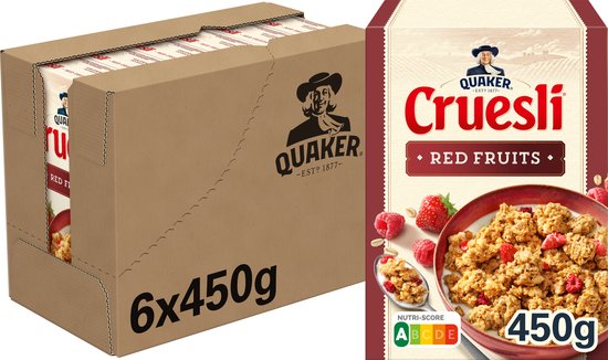 Foto: Quaker cruesli rode vruchten ontbijtgranen 6 x 450 gram