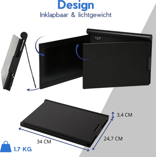 Farfi - Triple Portable Monitor Full HD - 1 kabel-model - (Windows & MacOS) 2 x 13.3 inch IPS - Plug & Play - Extra laptop beeldscherm - Draagbare extra scherm voor laptop - farfi