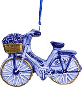 Kerstboom hanger Hollands blauwe fiets met mand en gouden accenten