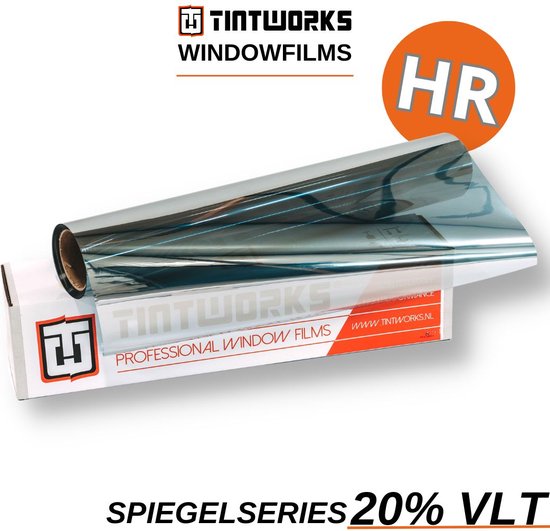 Tintworks Raamfolie spiegeleffect - spiegelfolie - anti inkijk 20% VLT - HR(+++) Glas - 300cm x 91cm - Zonwerend & isolerend - Professionele A-kwaliteit