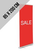 Roll-up banner "Sale" | 85 x 200 cm | Rood/ wit | Uitverkoop | Roll up | Retail | Solden | Winkel | Stock verkoop | Seizoen | Rolbanner | Banner 510 | 1 stuk