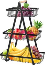 Fruitmand, broodmand, 3 etagères, metalen fruitschaal, etagère, broodmand, groentemand, etagère met 3 niveaus, afneembare fruithouder voor keuken, fruit, groenten, snacks