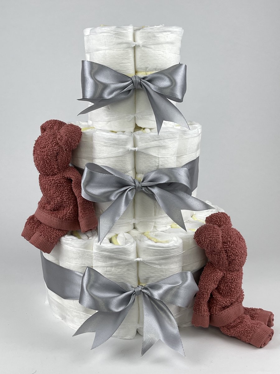 Goedkoopste Chouette-Chouette | Luiertaart Neutraal | Kraamcadeau | Geboorte Jongen Meisje | Babyshower | Beren Koper - Grijs