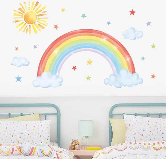 Muursticker regenboog in neutrale kleuren – voor kinderkamer slaapkamer