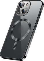 Silicone Back cover Geschikt voor Apple iPhone 14 plus met lenzbeschermer/magneet case Telefoonhoesje/transparant met Zwart randen