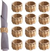 12 Piece Woven Napkin Rings Set, Water Hyacinth Napkin Holder, Natural, Rustic Napkin Rings, Handmade Napkin Rings for Christmas, Wedding, Party, Table Decoration