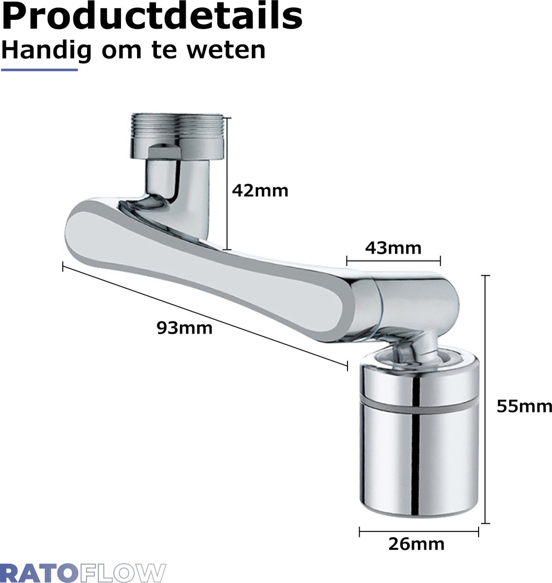 Kraanverlenging, beluchter, 1440° draaibare multifunctionele verlengkraan met 2 sproeifuncties, kraanopzetstuk geschikt voor kranen met 20 mm, 22 mm, 24 mm schroefdraad (zwart