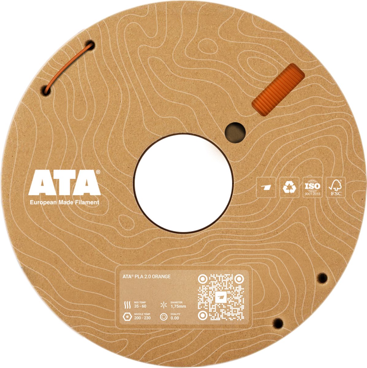ATA® PLA 2.0 Orange - PLA 3D Printer Filament - 1.75mm - 1 KG PLA Spool - Diameter Consistency Insights (DCI) - European Made Filament