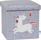 Kruk met opbergruimte - gevoerde box van hoogwaardige stof - comfortabel en extra stabiel - grijs met eenhoorn - 35x35 cm