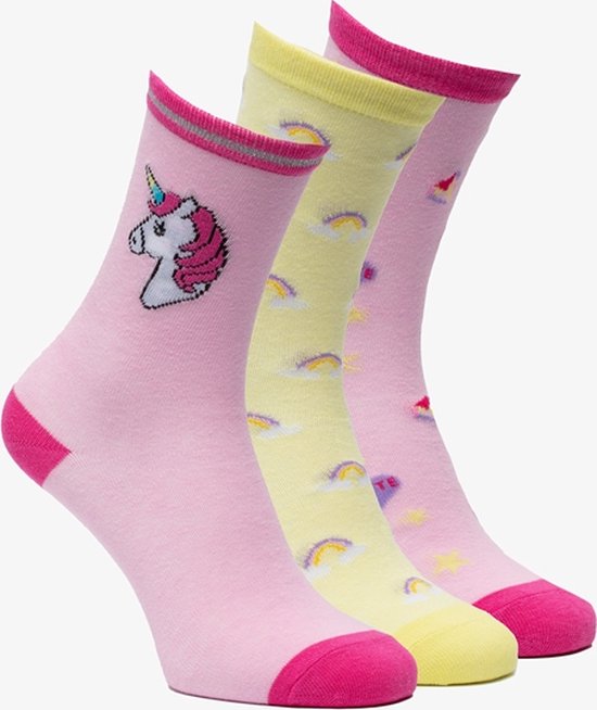 3 paar halfhoge meisjes sokken met unicorns - Roze