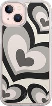 Casimoda® hoesje - Geschikt voor iPhone 13 - Hart Swirl Zwart - 2-in-1 case - Schokbestendig - Illustratie - Verhoogde randen - Zwart, Transparant