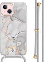 Casimoda® hoesje met grijs koord - Geschikt voor iPhone 13 - Marmer Grijs - Afneembaar koord - TPU/acryl - Grijs