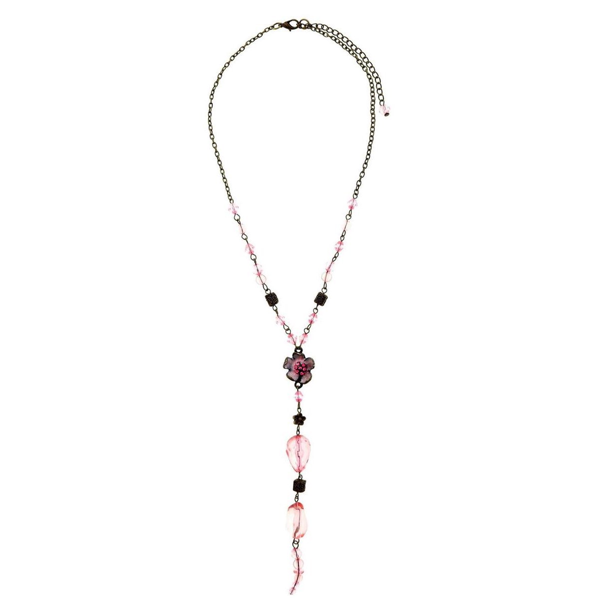 Behave Antiek goudkleurige ketting met roze kralen en bloem hanger