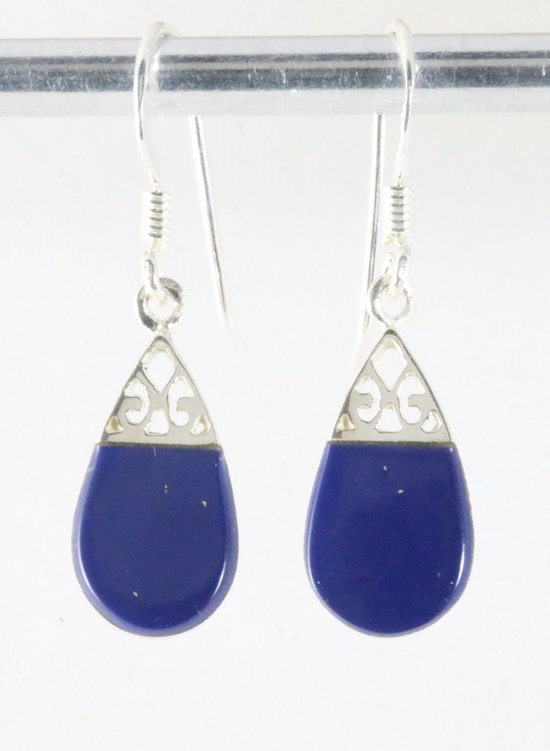 Boucles d'oreilles fines en argent ajouré avec lapis lazuli