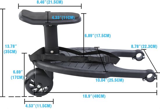 Foto: Empire s product meerijdplankje universeel meerijdplankje met zitje buggy zitje buggy board buggyplankje kinderwagen accessoires rolplank max lading 25kg zwart