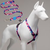 Lindo Dogs - Wandelset van 2 - Hondenriem - Hondenharnas / Hondentuigje - Set van 2 - Pink Dream - Roze/Blauw - L