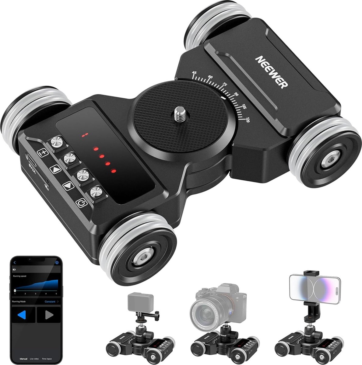 Neewer® - Verbeterde Gemotoriseerde Camera Dolly Kit - App Bediening, 5 Uur Batterijduur, Ultrasilent Motor - Geschikt voor GoPro, Android en DSLR Camera's - DL300