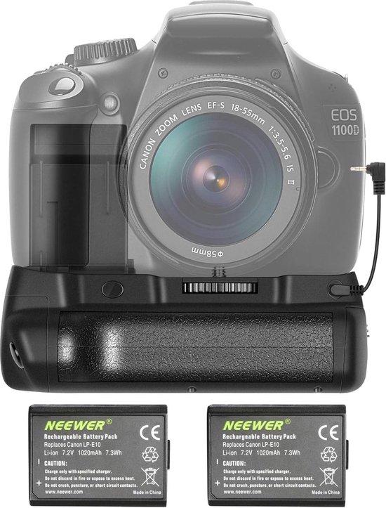 Neewer® - Poignée de batterie verticale avec 2 batteries LP-E10 de remplacement pour Canon EOS 1100D/1200D/1300D/ Rebel T3/T5/T6 - Puissance et autonomie de la batterie améliorées - Conçu pour des modèles d'appareils photo Canon spécifiques