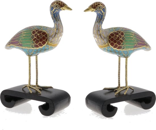 Behave Cloisonné vogel set - emaille vogeltjes - blauw - groen - multi kleur - 9.5 cm