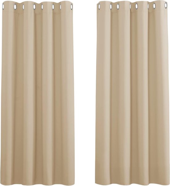 bedroom curtains, blackout curtains, short decorative curtains for living room, children's room, eyelet curtain, 137 x 132 cm (H x W), Biscotti beige, pack of 2