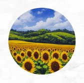 De Muurdecoratie - Rond schilderij zonnebloemen 40x40 cm - Wandcirkel bloemen - Wandborden - Muurdecoratie rond - Slaapkamer accessoires - Schilderijen woonkamer