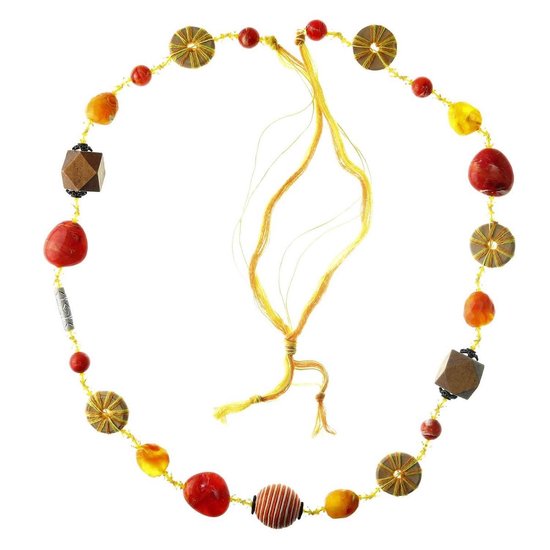 Behave Long collier de perles jaune orange 110 cm