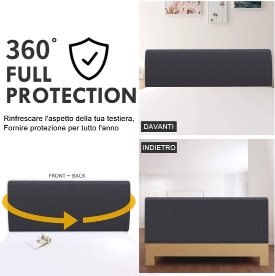 Housses de tête de lit, housse de tête de lit extensible, 180-190 cm, housse de tête de lit épaisse et anti-poussière, gris foncé