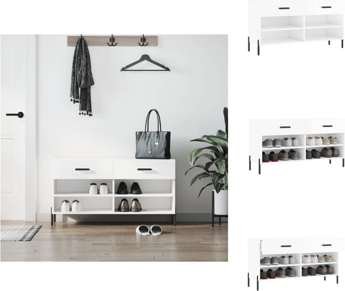 VidaXL Schoenenbank Trendy Opbergen 102 x 35 x 55 cm Hoogglans wit Schoenenkast