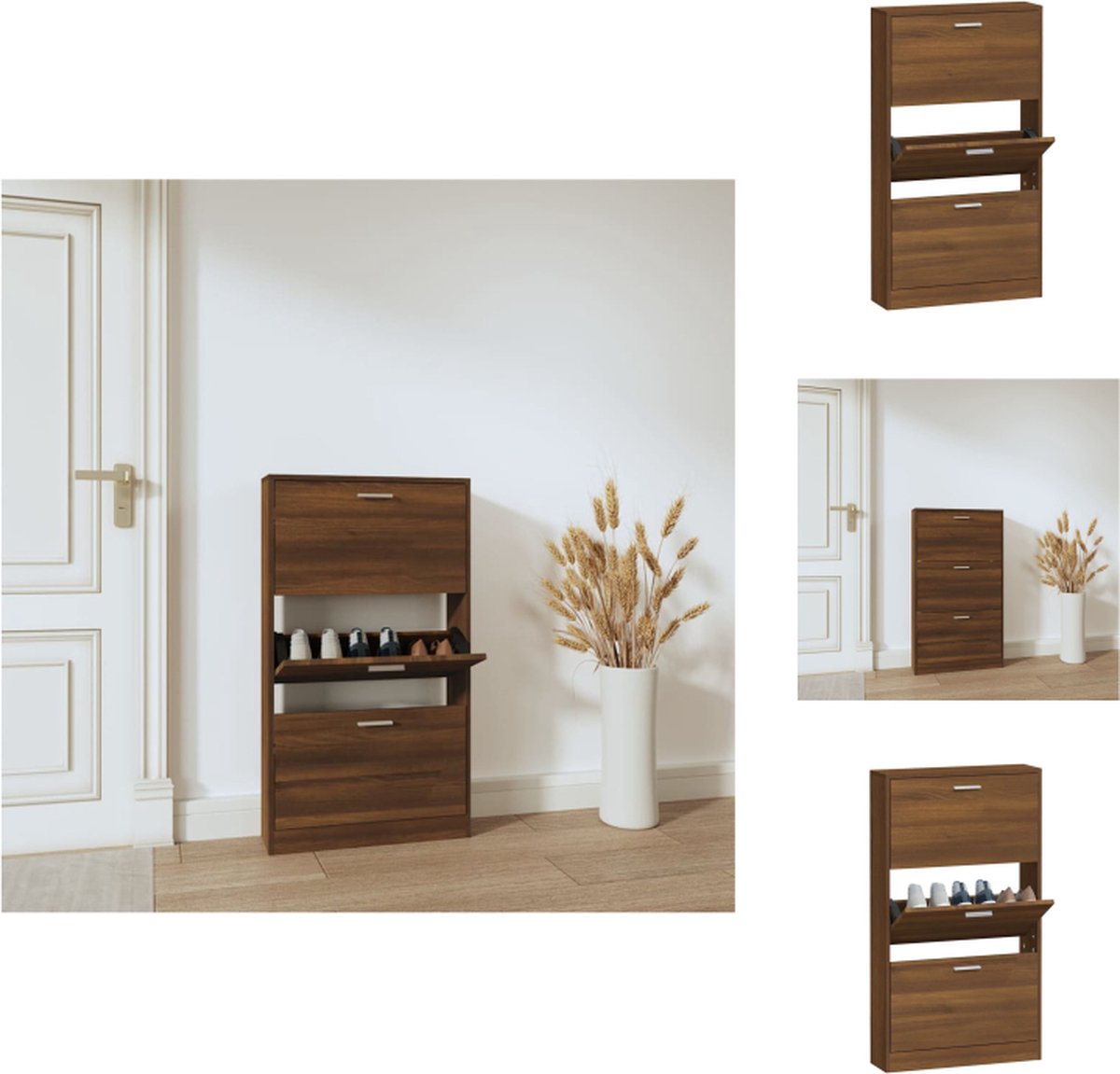 vidaXL Schoenenkast - 59x17x108 - cm - bewerkt - hout - eikenkleurig